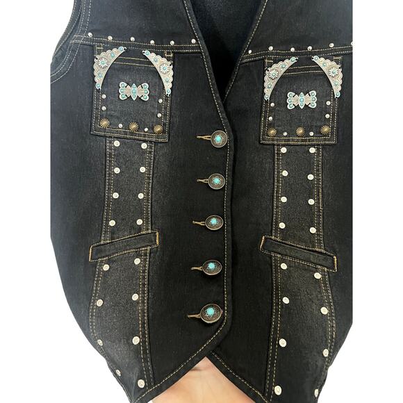 Diane Gilman 1x Fashion Vest cowboy rodeo vntg country plus size colorful denim - Picture 2 of 9